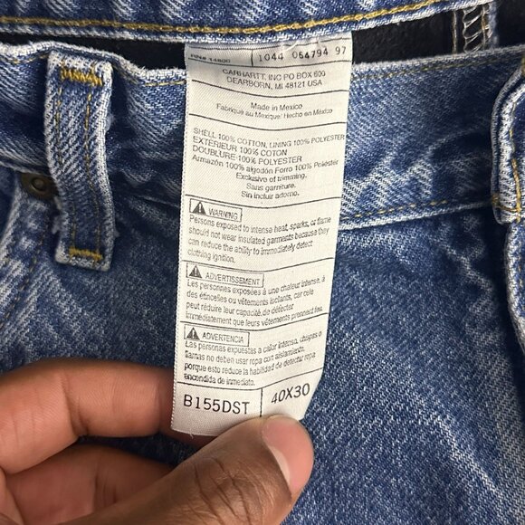 Carhartt Men 40x30 Blue Denim Jean Pant Insulated Fleece Lined Winter Outerwear - Picture 7 of 16